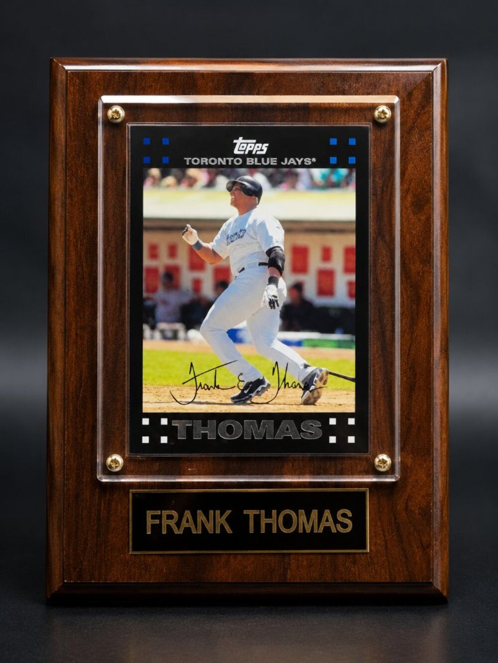 Frank Thomas Toronto Blue Jays Signed Card Wood Plaque - Topps